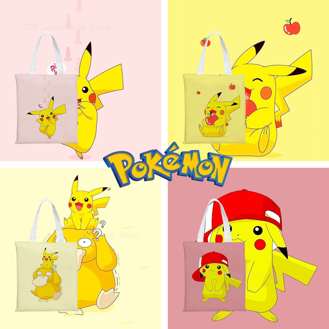 Pokemon pikachu casual grande capacidade sacos de ombro shopper tote saco  carta moda harajuku zíper impressão lona bolsas femininas - AliExpress